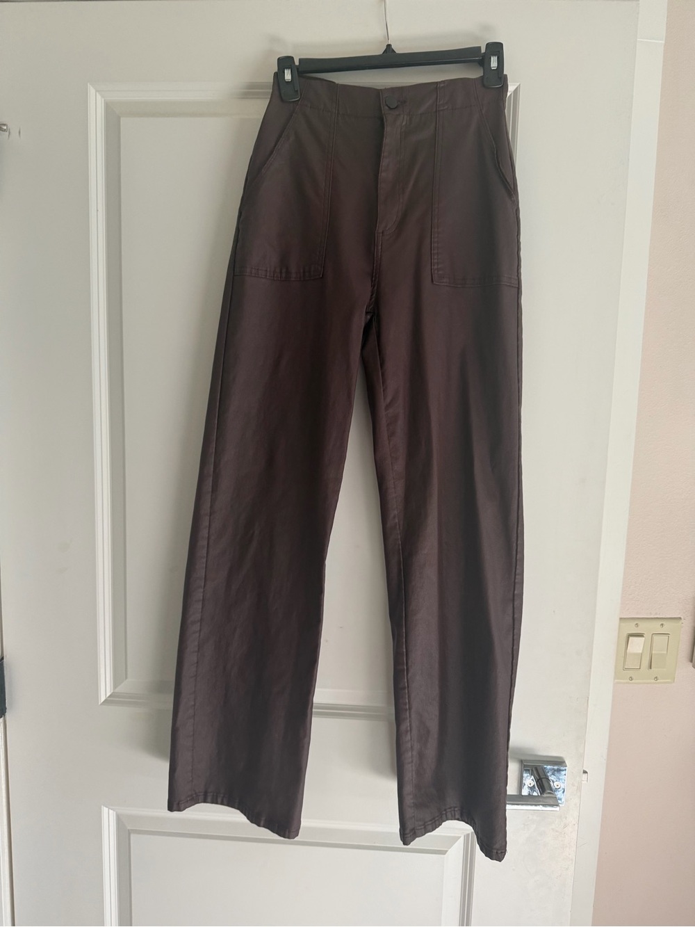 High-Rise Straight-Leg Pants in Dark Brown